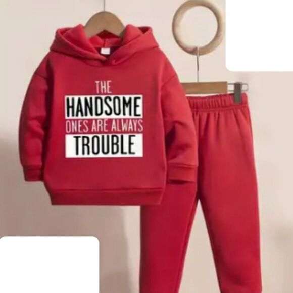 "The Handsome Ones Are Always Trouble" Matching Sweatpants and Hoodie Sz 3/4 - Picture 2 of 2